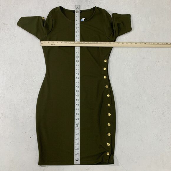Haute Monde Snap Button Dress Womens M Medium Avocado Mid Sleeve Bodycon Stretch - Picture 6 of 11